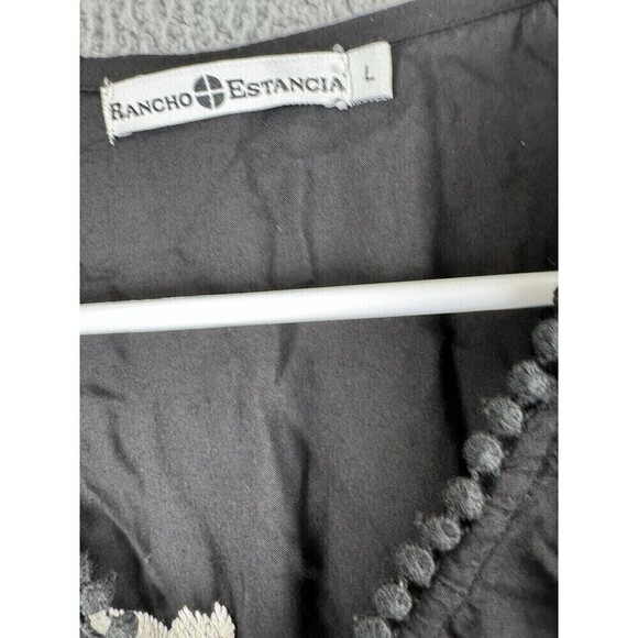 Rancho Estancia Womens Shirt L Black Embroidered Feathers Blouse Top Tunic - Picture 3 of 10
